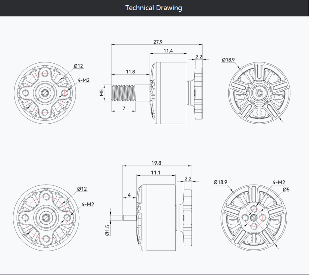 Tmotor Velox V1507 Eje 5mm