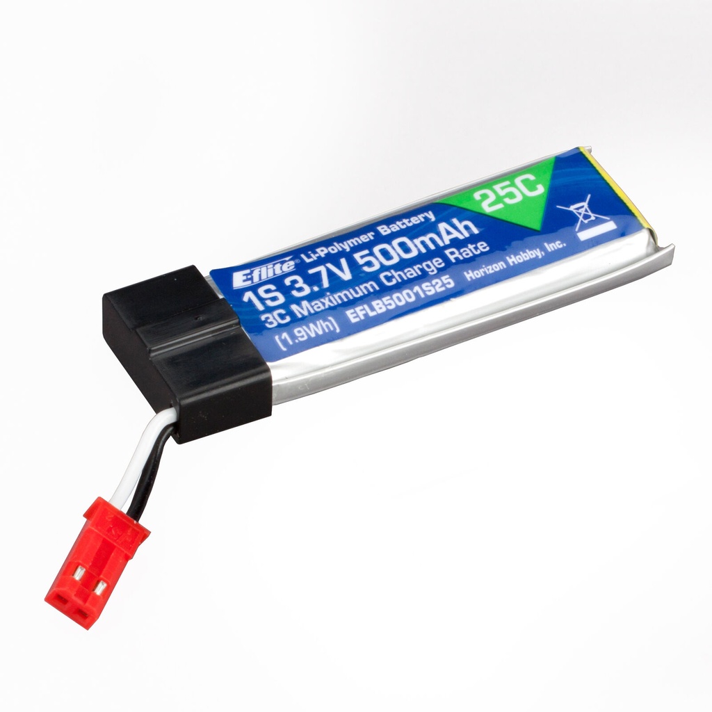 E-Flite 1S 3.7V 500mAh 25C LiPo Battery: JST-RCY